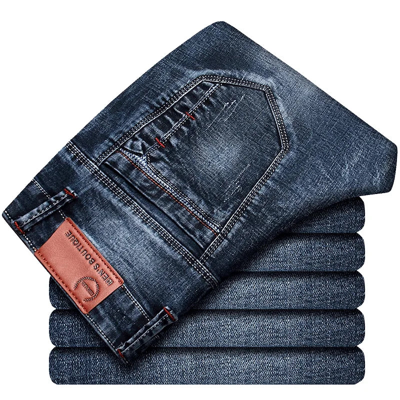 Jeans Men's Denim Stretch Slim Casual Trendy Pants Small Feet Fashion Work Daily Long New Brand Male