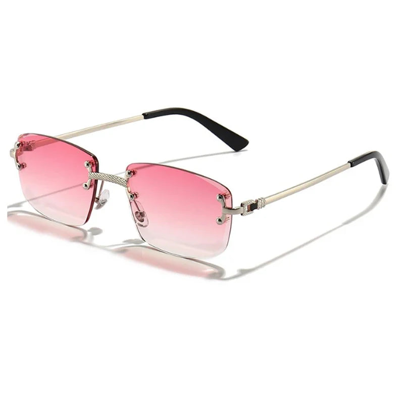 Caterside Rimless Gradient Sunglasses Men Luxury Designer Square Metal Frame Sun Glasses Women Punk Style Party Business Glasses