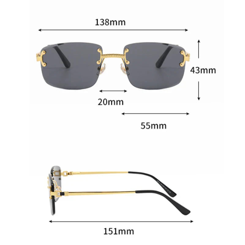 Caterside Rimless Gradient Sunglasses Men Luxury Designer Square Metal Frame Sun Glasses Women Punk Style Party Business Glasses