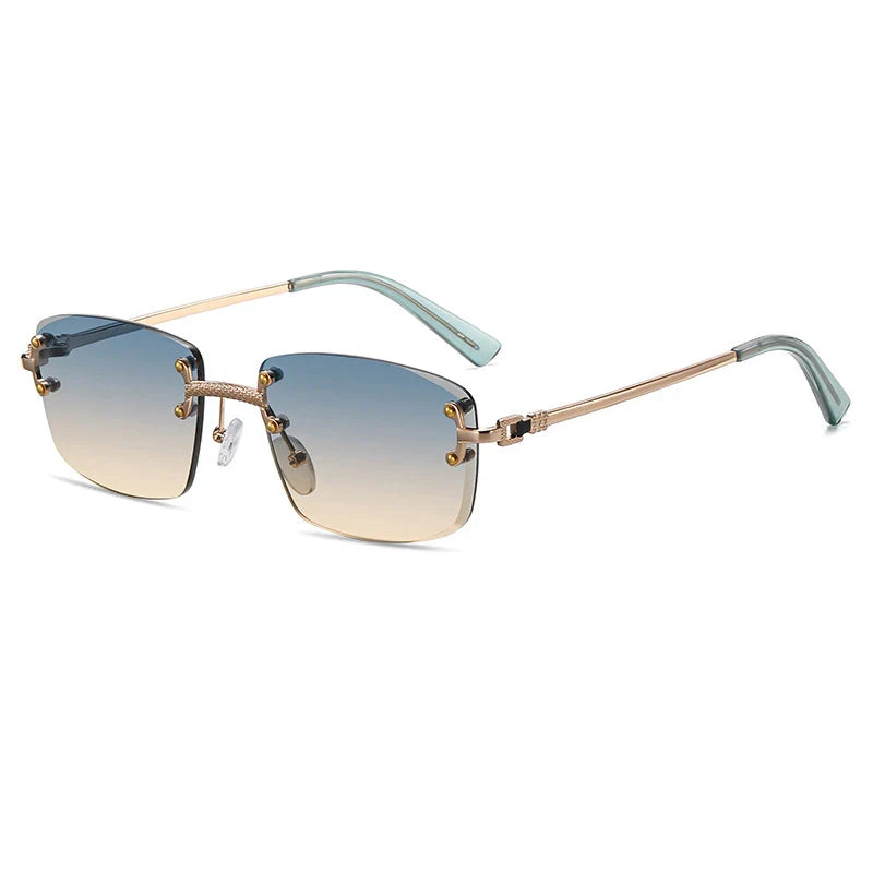 Caterside Rimless Gradient Sunglasses Men Luxury Designer Square Metal Frame Sun Glasses Women Punk Style Party Business Glasses