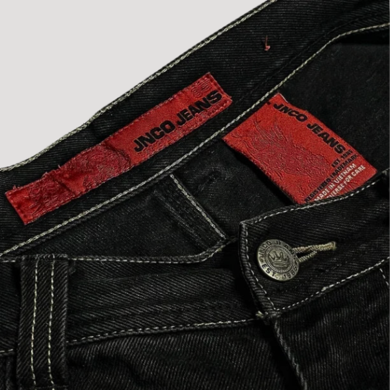 Tyven | Zwarte baggy herenbroek met hoge taille - wijde pijpen, relaxte pasvorm, streetwearstijl
