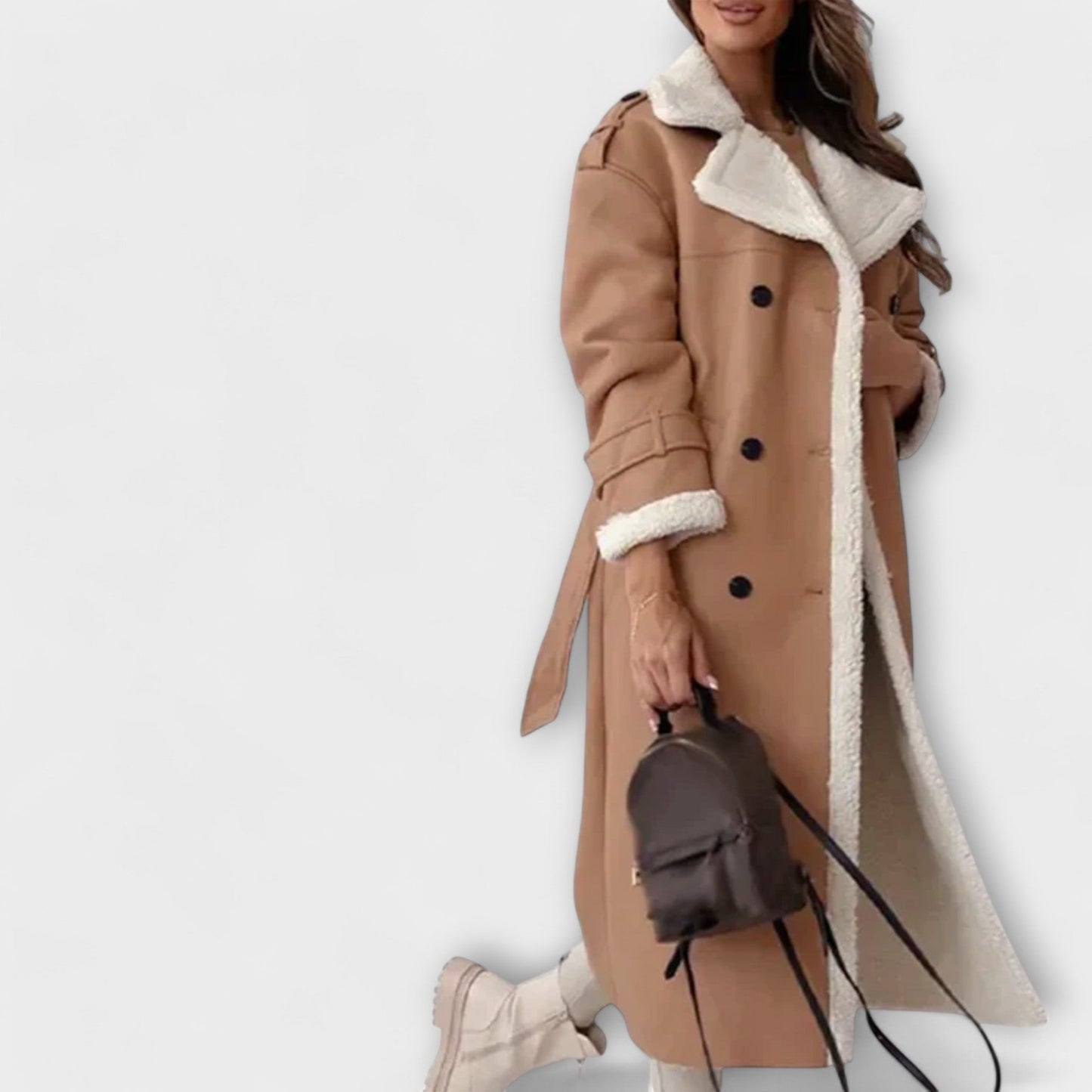 Μαρία – Κλασικό μακρύ παλτό με επένδυση από fleece και γιακά από γούνα