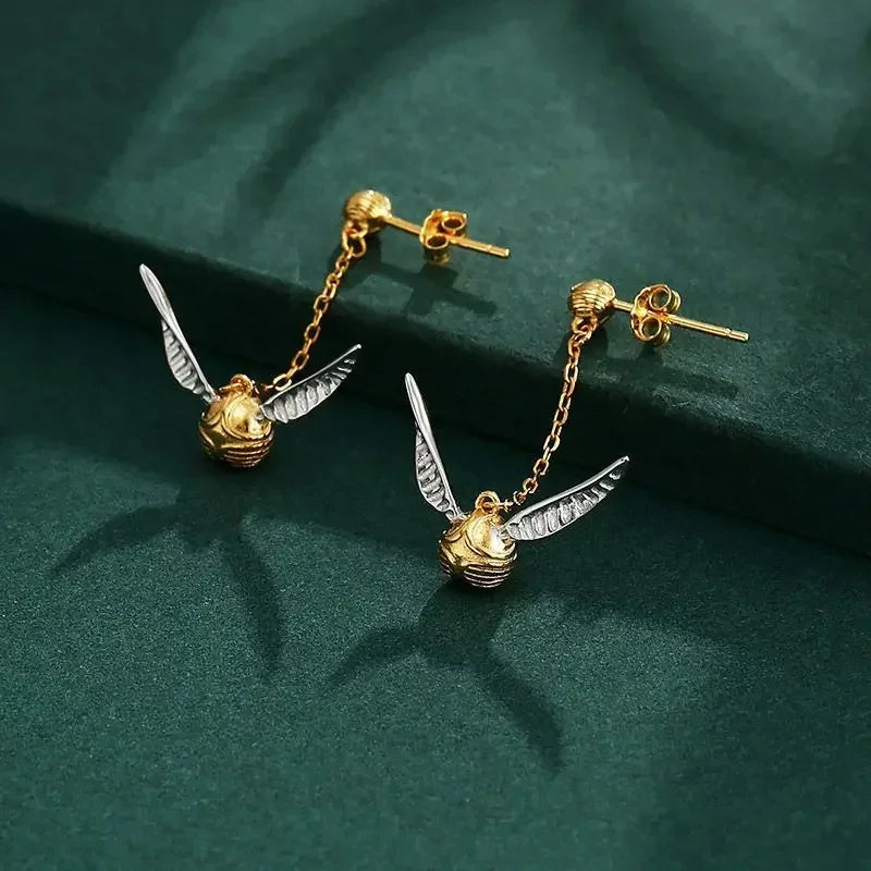Golden Snitch Earrings - Handcrafted, Polished,  Made with Lightweight Sterling Silver for All-Day Comfort