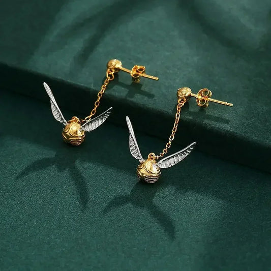 Golden Snitch Earrings - Handcrafted, Polished,  Made with Lightweight Sterling Silver for All-Day Comfort