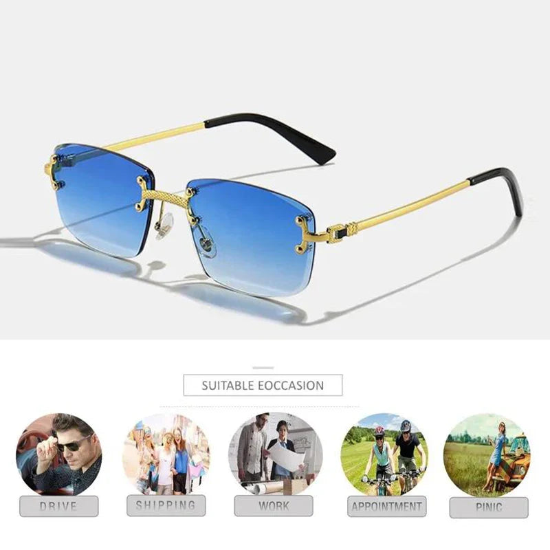 Caterside Rimless Gradient Sunglasses Men Luxury Designer Square Metal Frame Sun Glasses Women Punk Style Party Business Glasses