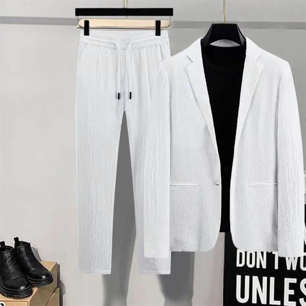 Spring Summer New Fashion Suit Men Long Sleeve High-end Casual Slim Handsome Two Pieces Set Thin Jacket And Pants