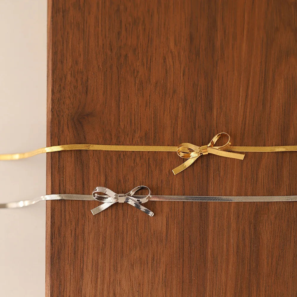 316L Stainless Steel Bow Collarbone Snake Bone Chain Necklace Casual Personality Girl Exquisite Jewelry Gift Party Accessories
