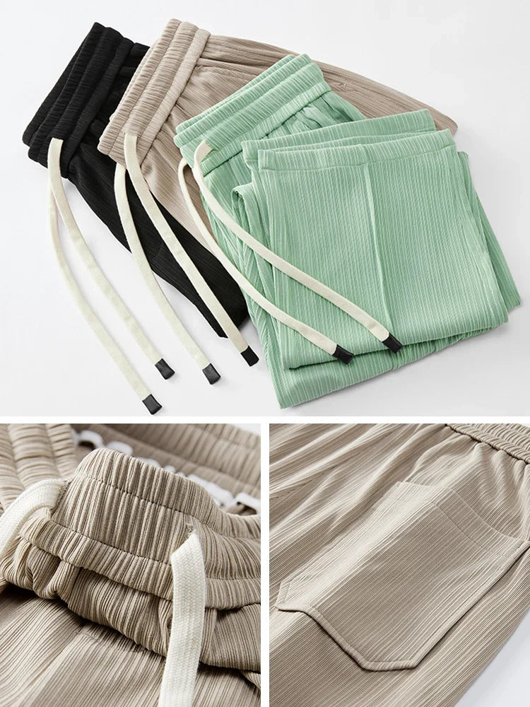 The Santander Dailywear Sweatpants by JesseVance Madrid: Lightweight. Breathable. Icy Silk Feel. Drawstring Waist. Pleated. Stretchy.