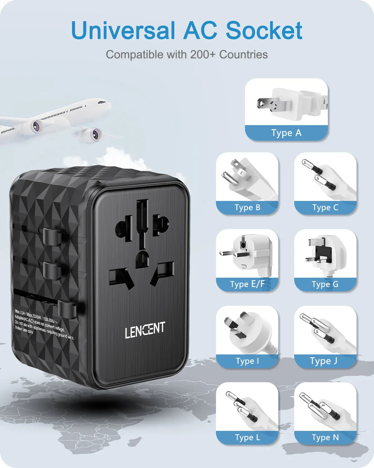 Lencent Pro 65W/120W Universal Travel Adapter by skörten: Designed in Germany - Charge All Your Devices in Record Time Abroad