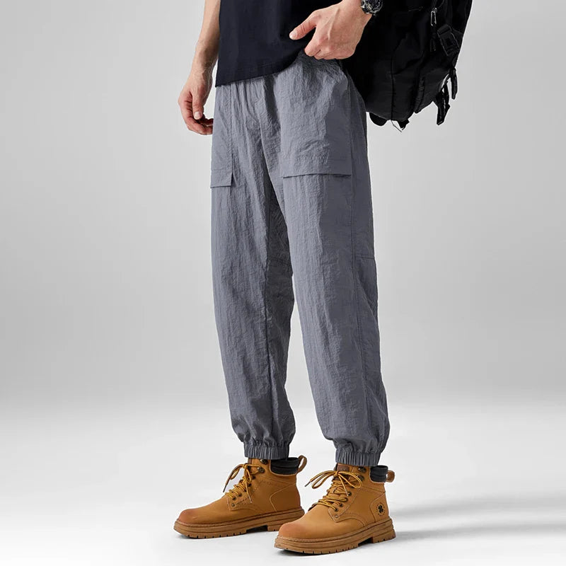 Spring Summer Men's Clothing Solid Color Elastic High Waist Pockets Casual Bloomers Harem Trousers Preppy Style Vacation Pants