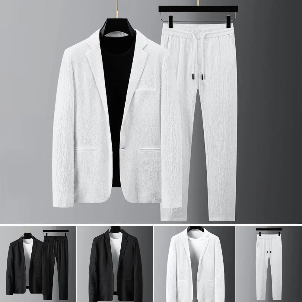 Spring Summer New Fashion Suit Men Long Sleeve High-end Casual Slim Handsome Two Pieces Set Thin Jacket And Pants