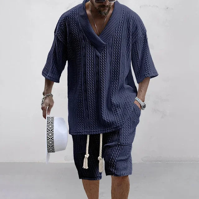 Set Coordinato Uomo | Maglia con Texture a Trecce & Shorts con Coulisse