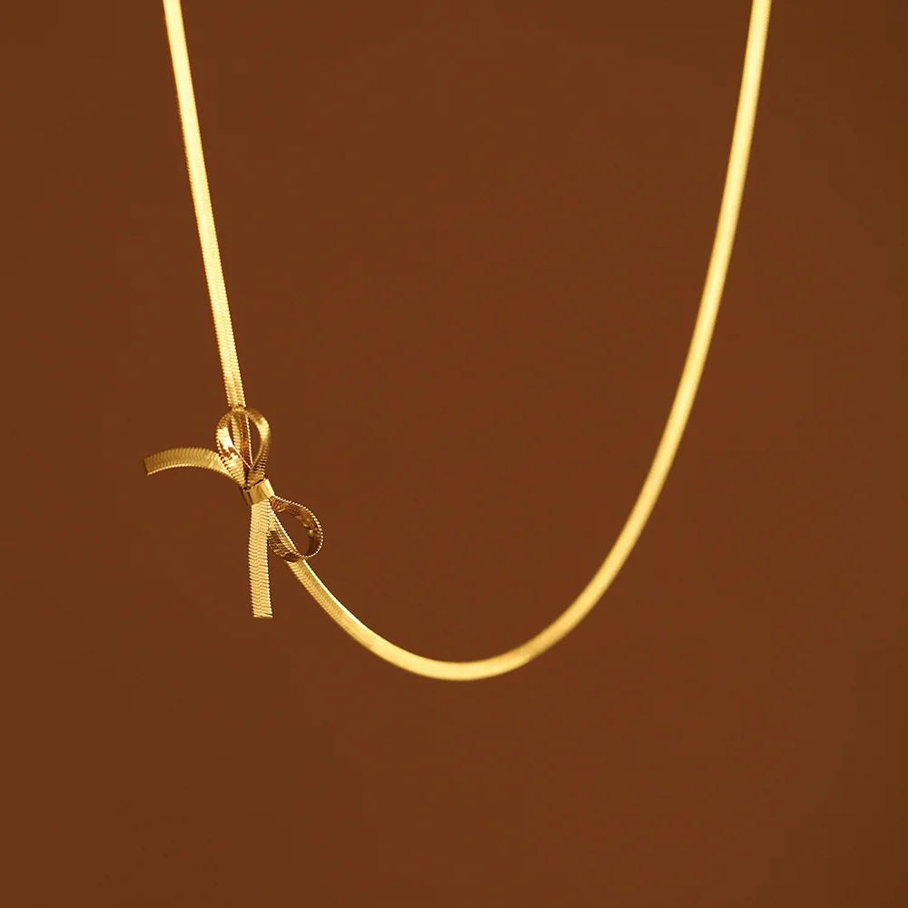 316L Stainless Steel Bow Collarbone Snake Bone Chain Necklace Casual Personality Girl Exquisite Jewelry Gift Party Accessories