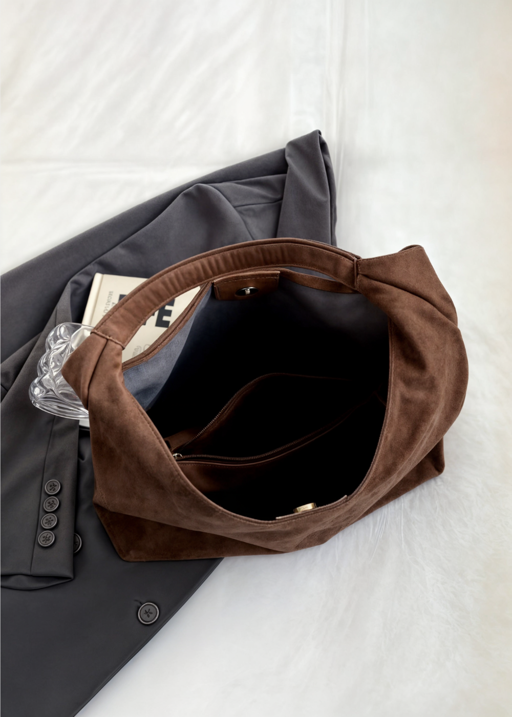 Wildleder Handtasche Damen – Umhängetasche mit Schnalle