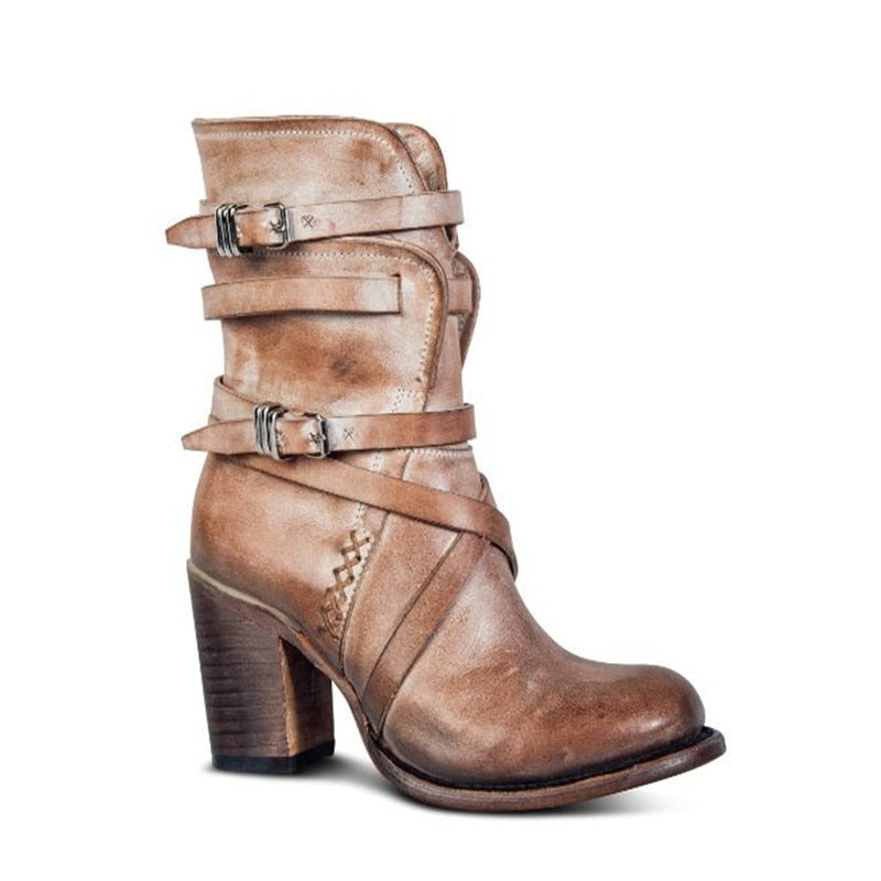 Women’s Ankle Boots – Distressed Style – Chunky Heel