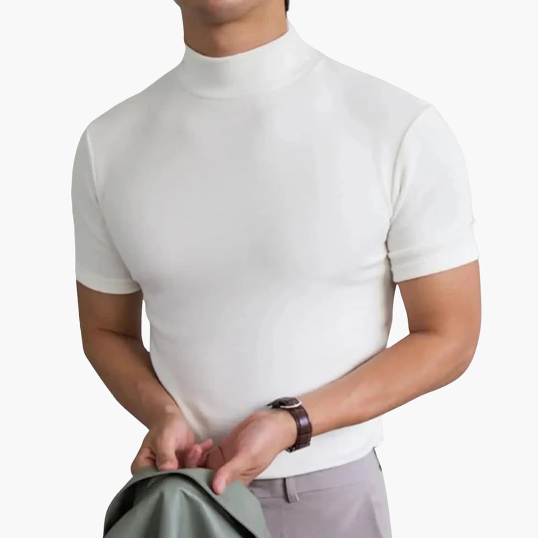 Heren T-Shirt met Staande Kraag en Slim Fit Pasvorm