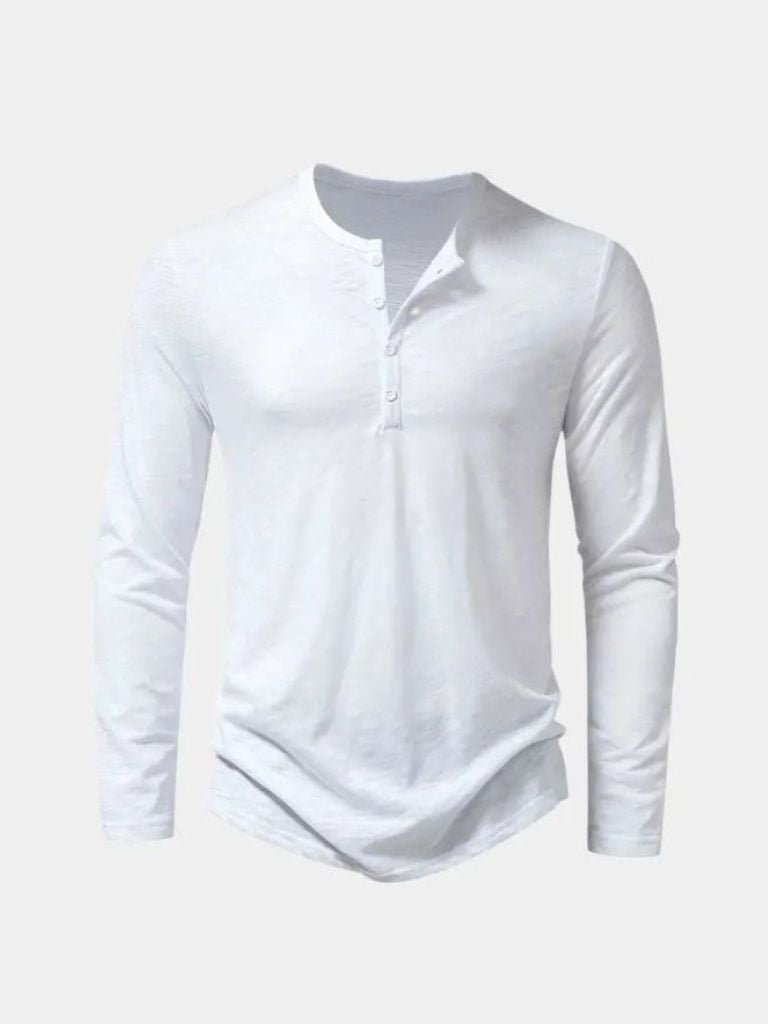 T shirt heren | Henley shirt met lange mouw en knopen