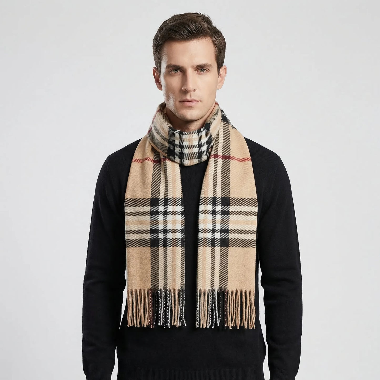 Tarnavex - British Plaid Tassel-Trim Men's Scarf Winter Neck Warmth