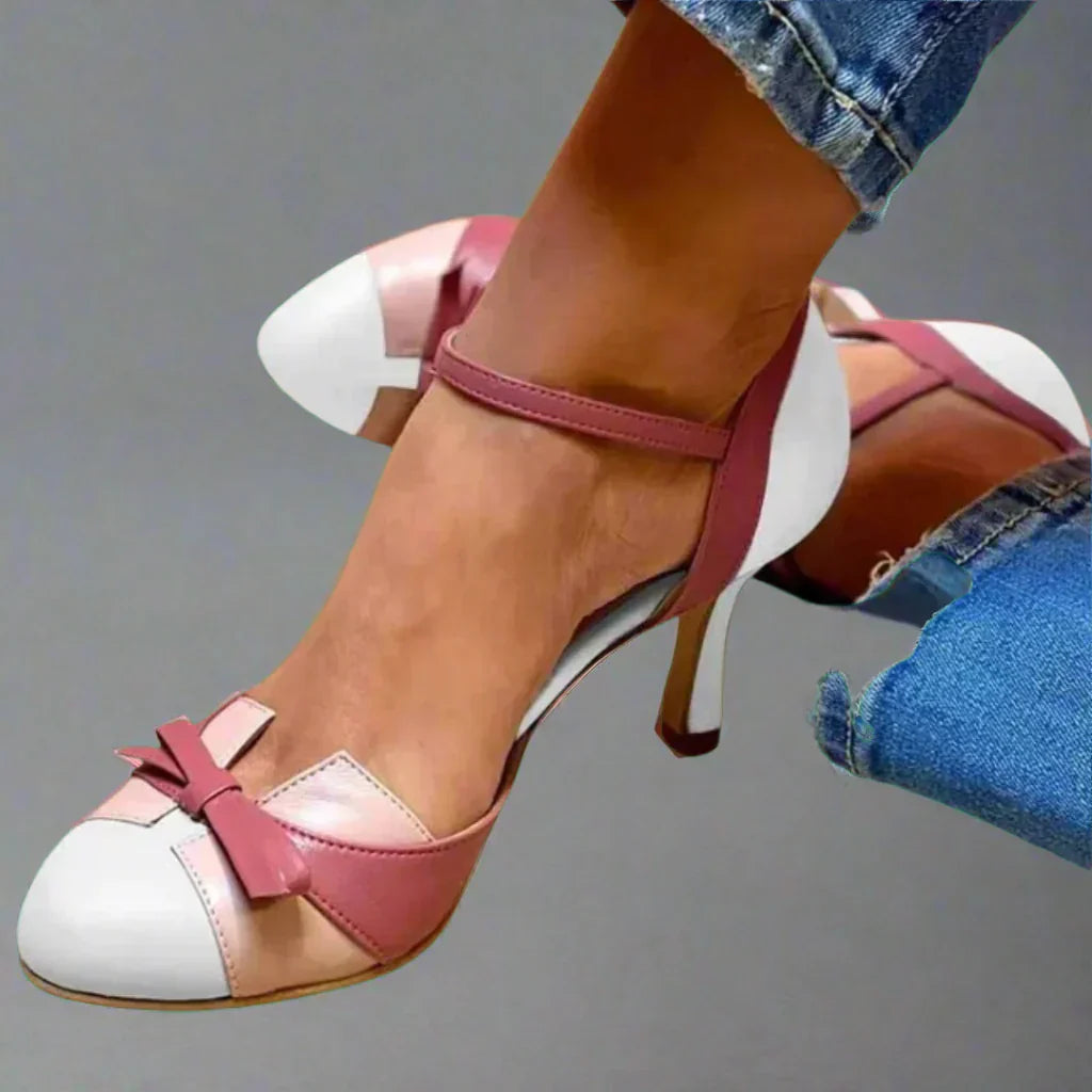 Catherine | Women Classic Bow Strap Mid Heel Pumps