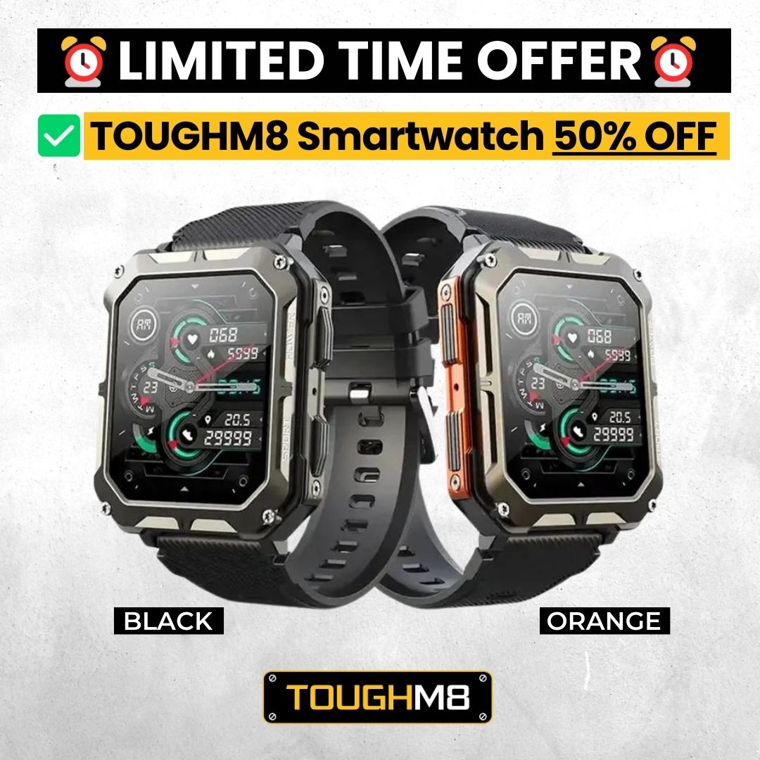 TOUGHM8 Smartwatch 50% OFF + QuickRelease Safety Strap & Screen Protectors x3 FREE