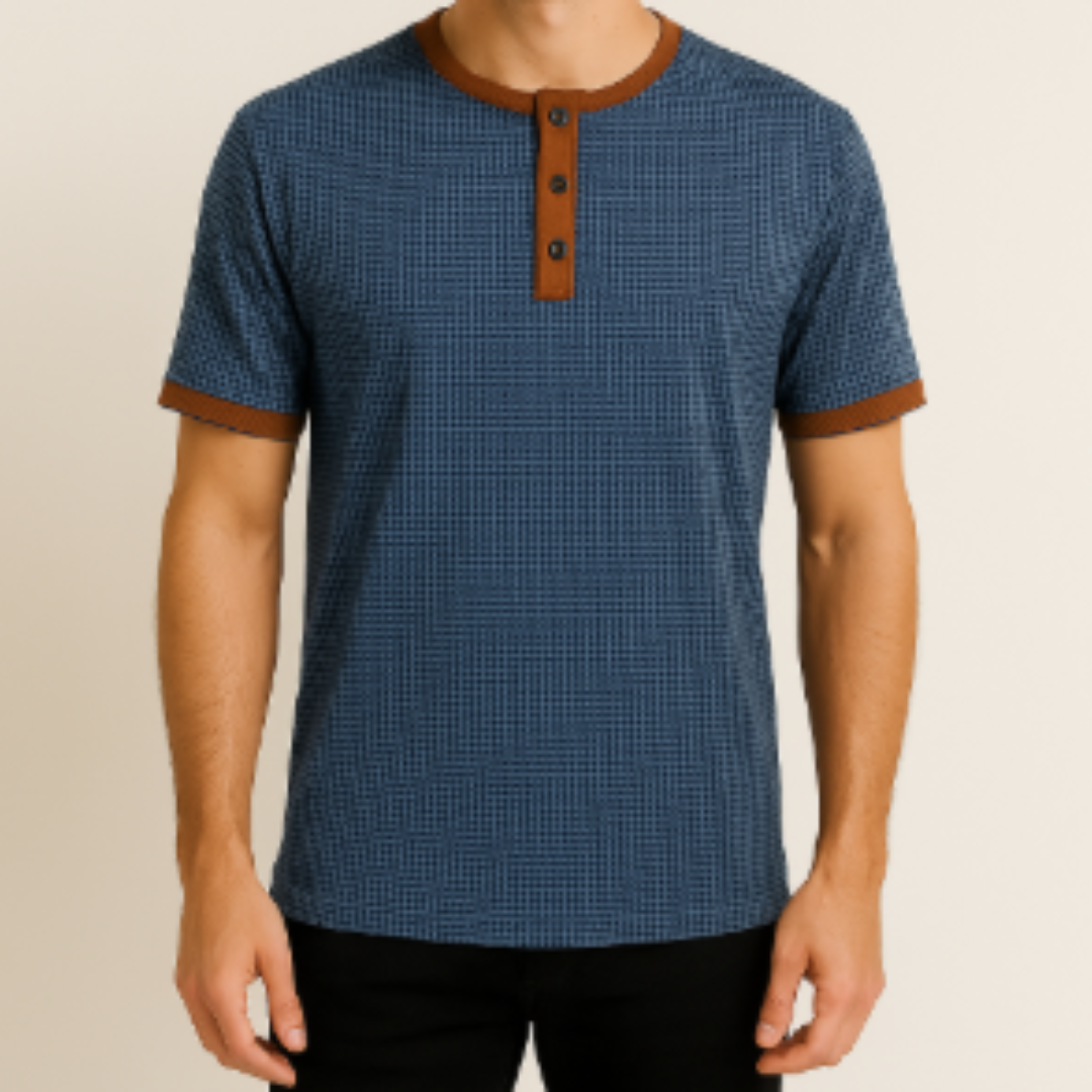 Men's Knit Henley Short Sleeve Shirt Merino Wool Mix