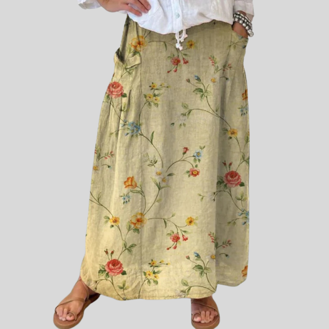 Retro Elegant Floral Art Elastic waistband Pocket Skirt