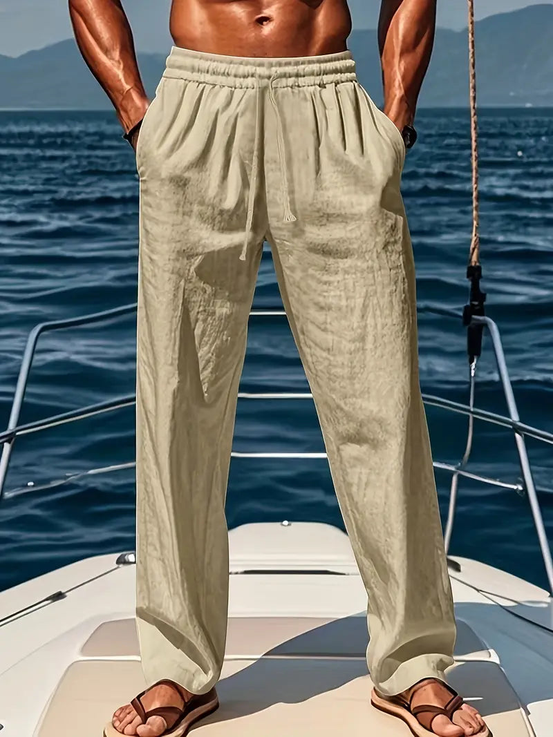 Men’s Loose Fit Linen-Style Trousers – Lightweight Summer Pants for Holidays, Travel and Everyday Wear