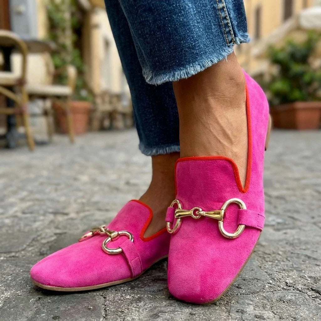 Women's Leather Loafers with Metal Detail Slip-On Shoes