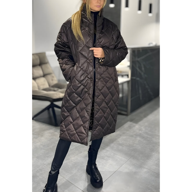 Women’s Long Quilted Coat with Snap Buttons