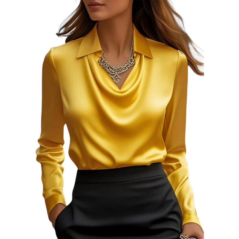 Women's Long Sleeve Draped Neck Blouse with Collar