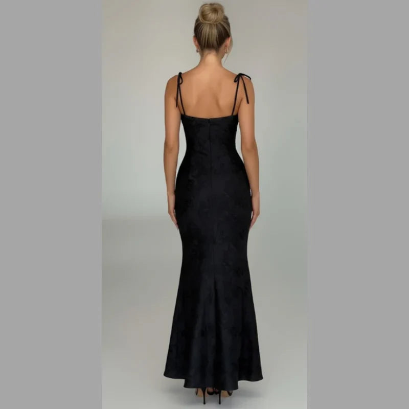 Women’s Graceful Draped Maxi Dress – Sleek Evening Look with Tie Detail