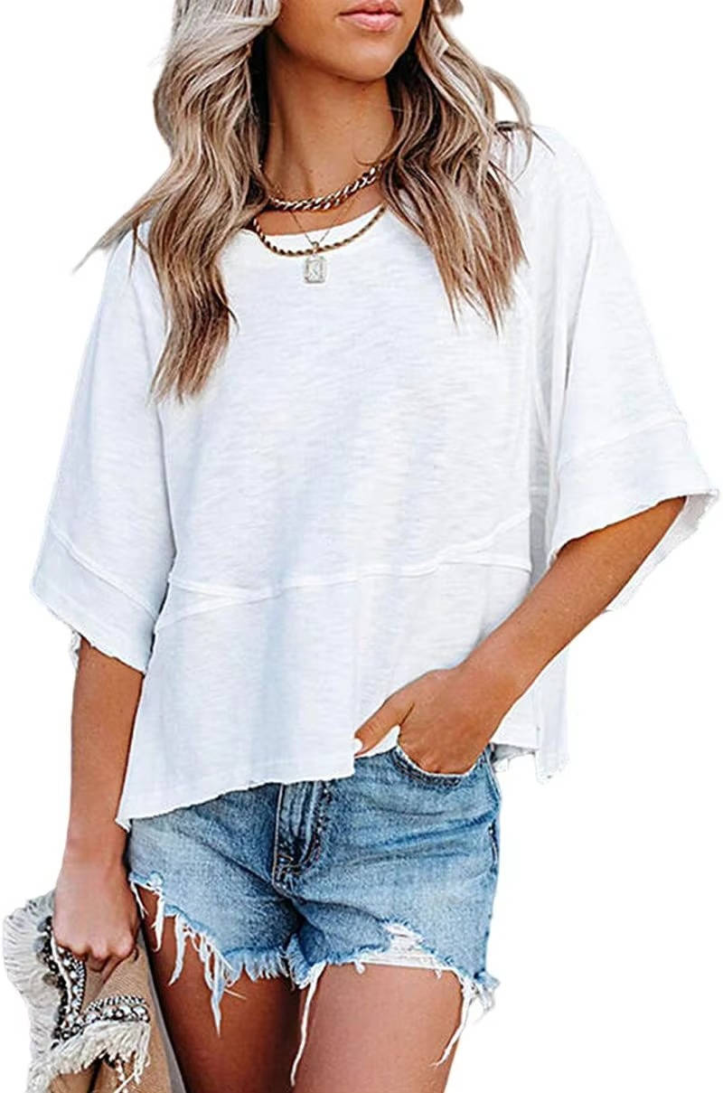 Women's Batwing Sleeve Top Oversized Crew Neck, Flowy Loose Fit Tee