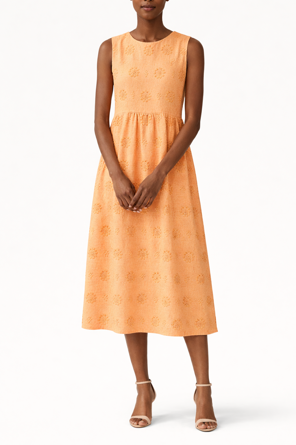 Angelica | Women Midi Summer Dress Sleeveless Round Neck Floral Print Side Pockets