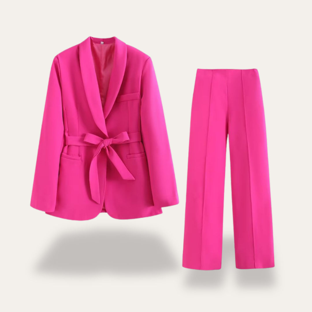 Hazel | Women belted blazer szerokie nogawki pants set