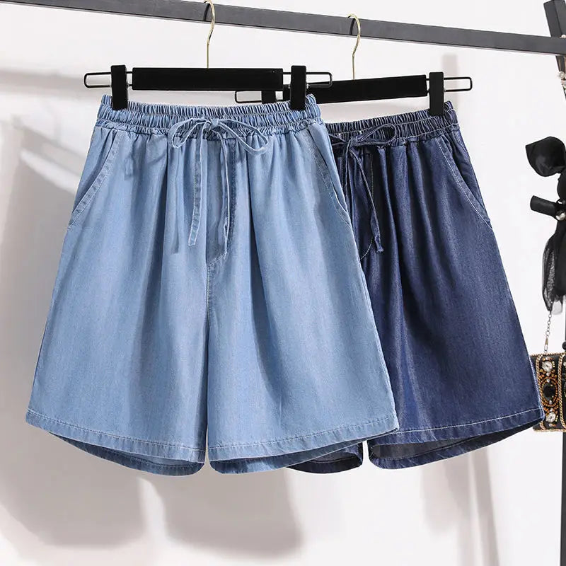 Denim Women's High-Waisted Drawstring Elastic Waist Loose Fit Jean Shorts