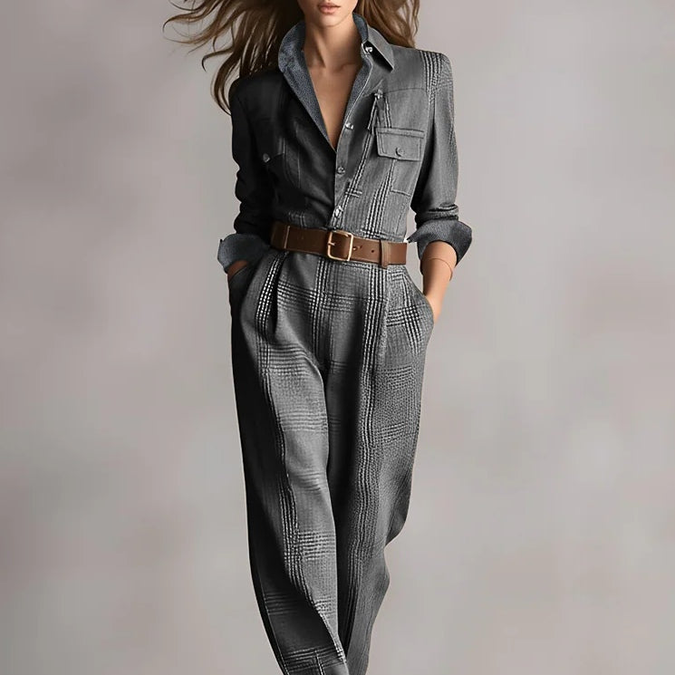 Jumpsuit für Damen mit Karomuster und Taschen