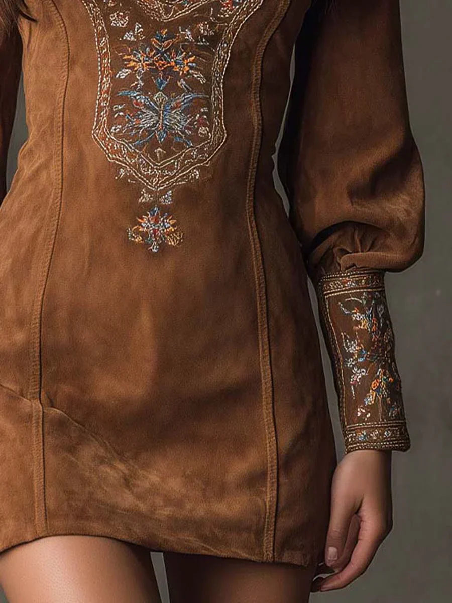 Gyana | Embroidered Mini Dress with Deep V-Neck