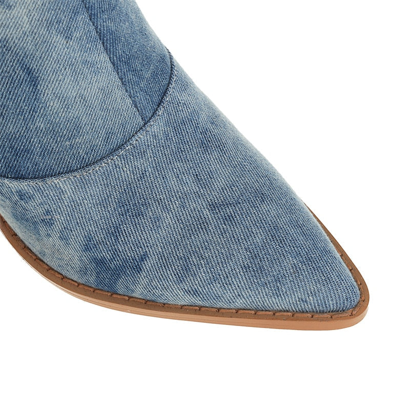 Anouk - Denim Cowboy Laarzen met Hak