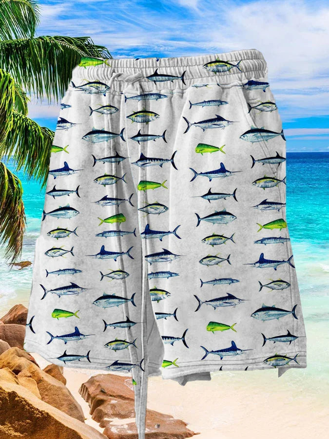 Diversen Vissen Japanse Kunst Linnen Blend Short