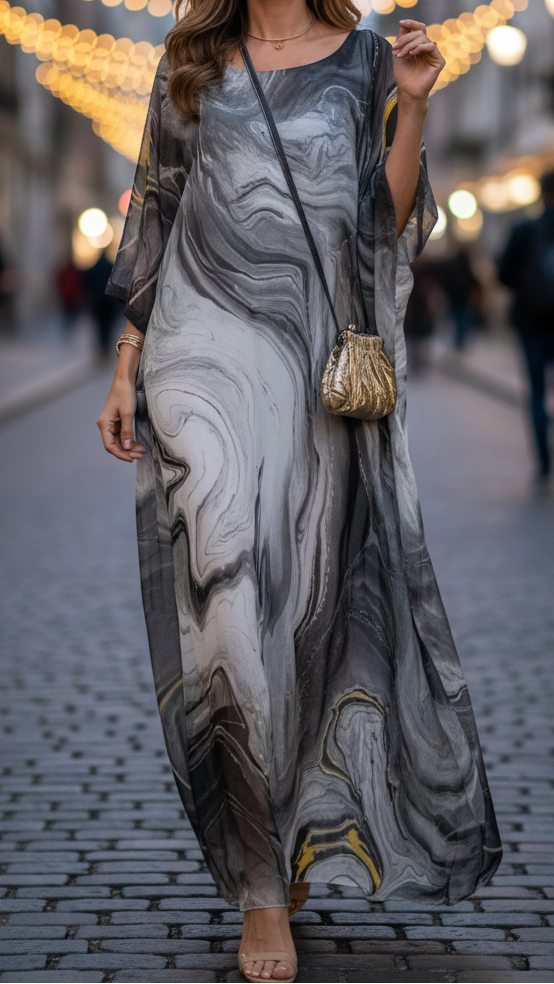 Women's Chiffon Kaftan Maxi Dress Batwing Sleeve Formal