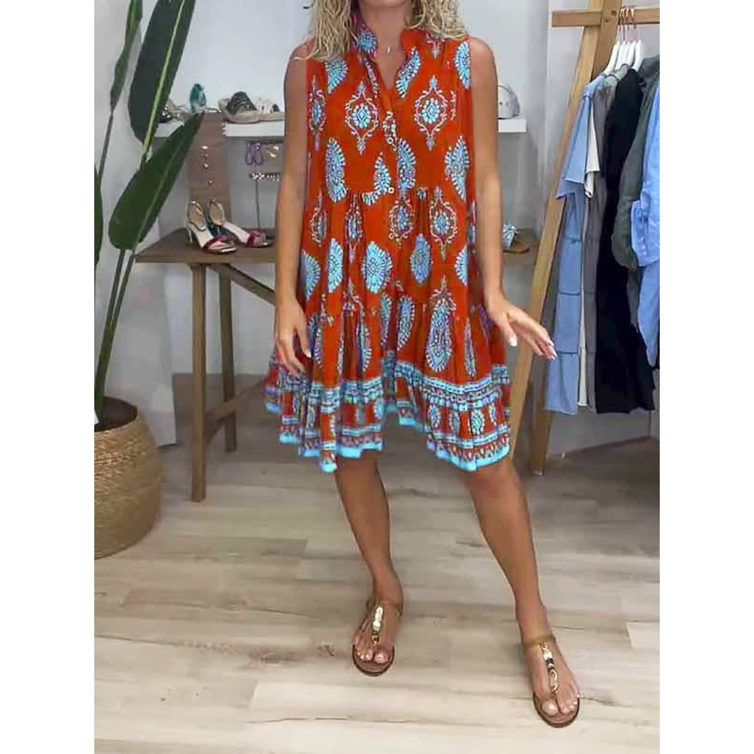 Alva | Damen Minikleid Bequem Boho Kurz V-Ausschnitt