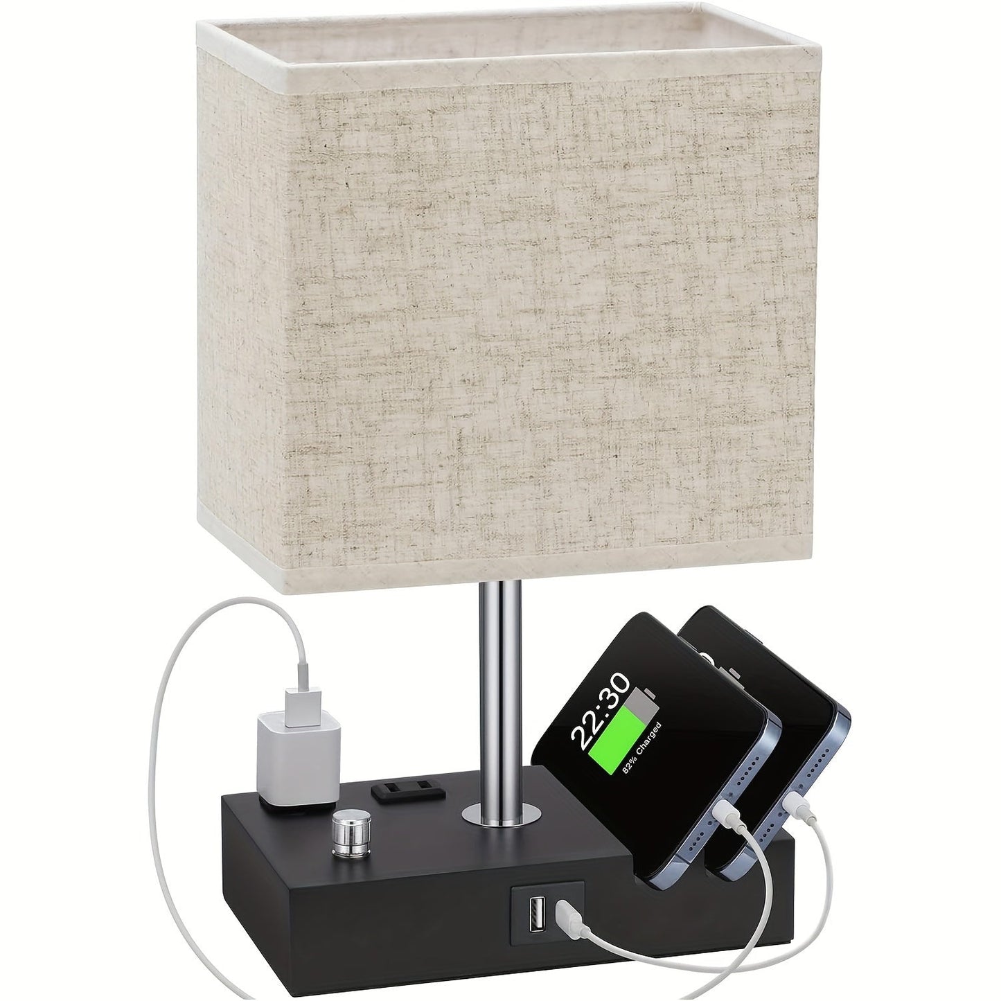 Brooknuo LED Lamp for Nightstands Home Offices with 2 AC Outlets 2 USB Charging Ports