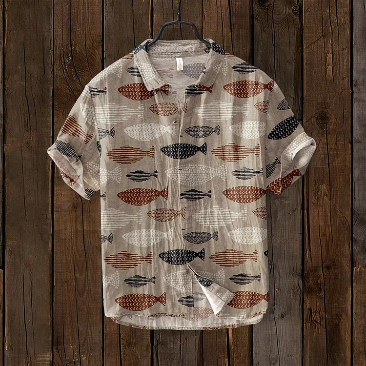 Vintage Vis Japanse Art Linnen Comfy Shirt