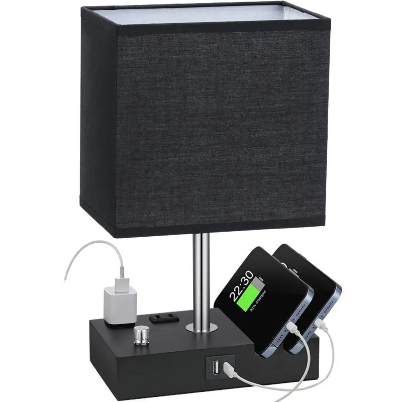 Brooknuo LED Lamp for Nightstands Home Offices with 2 AC Outlets 2 USB Charging Ports