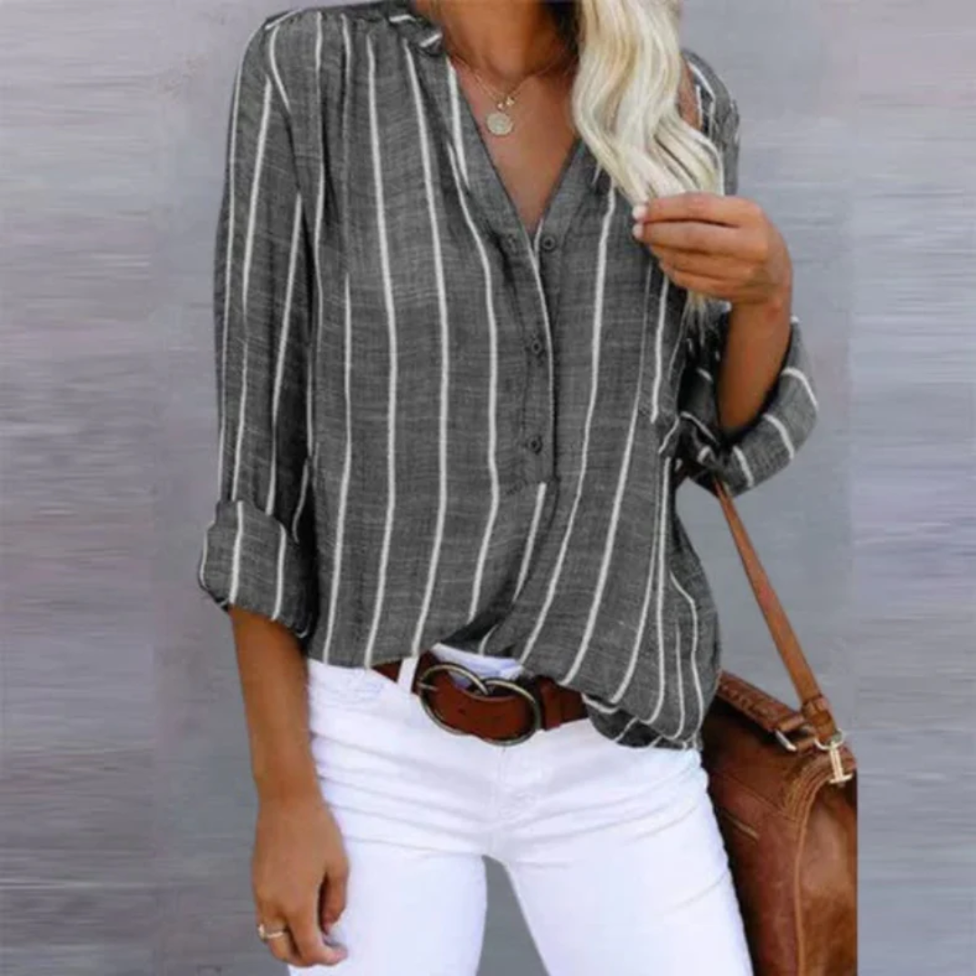 Berfin | Damen Schlichte Gestreifte Bluse Sommer