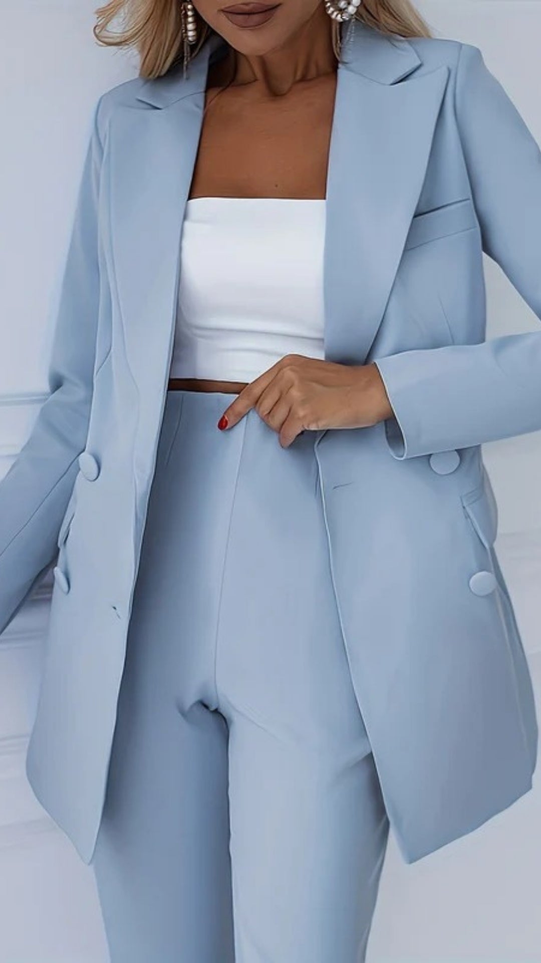 Blazer- und Hosen Set für Damen mit langem Blazer – Zweiteiliges Outfit mit geradem Bein