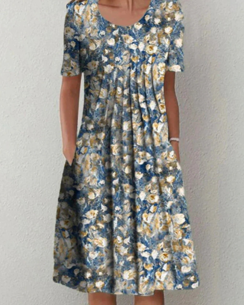 Florienna - Womens Floral Short Sleeve Midi Summer Dress With Pockets