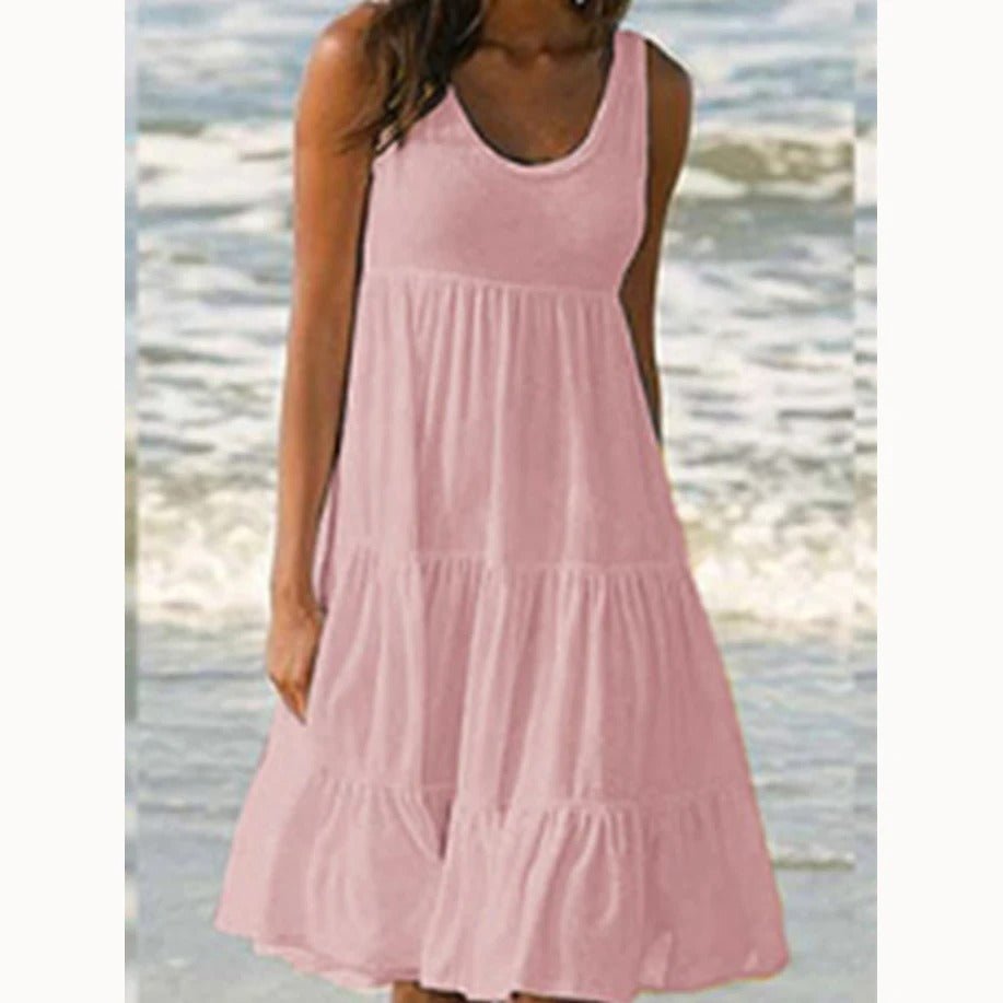 Boho Sleeveless Tiered Midi Dress Summer Scoop Neck