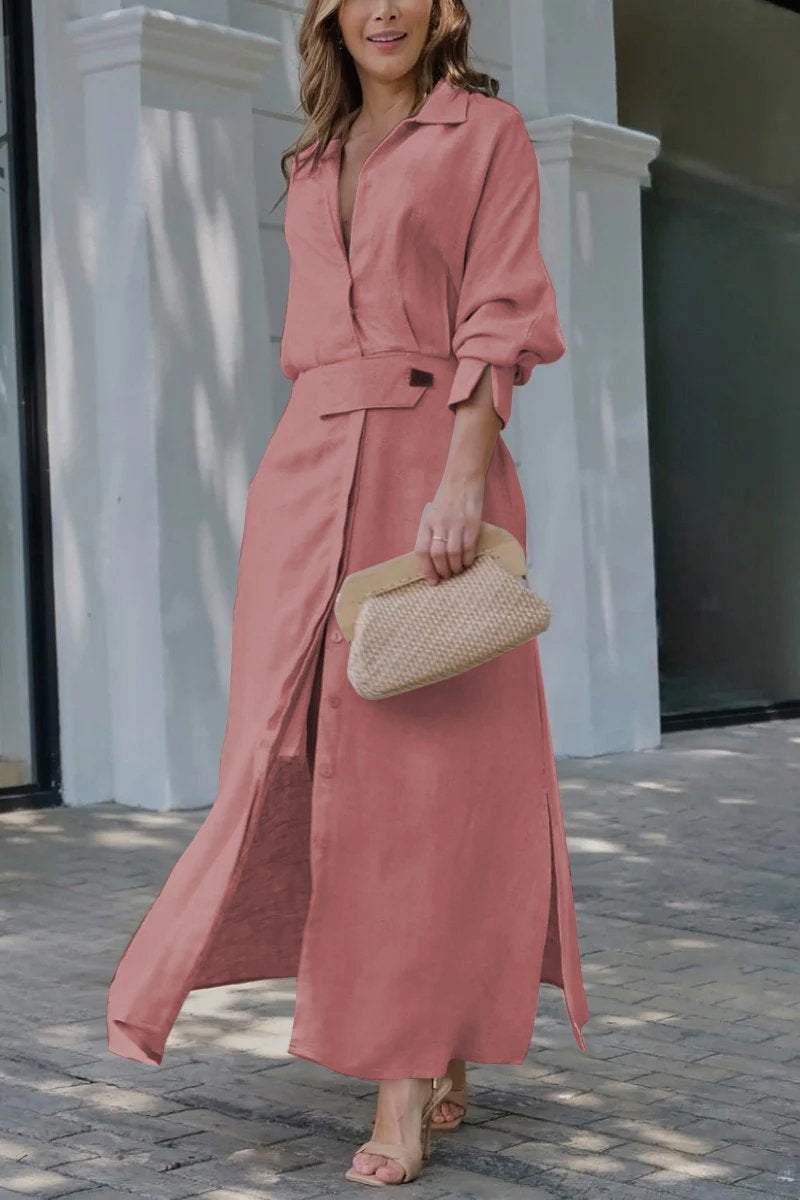 Women's Collared Belted Maxi Dress