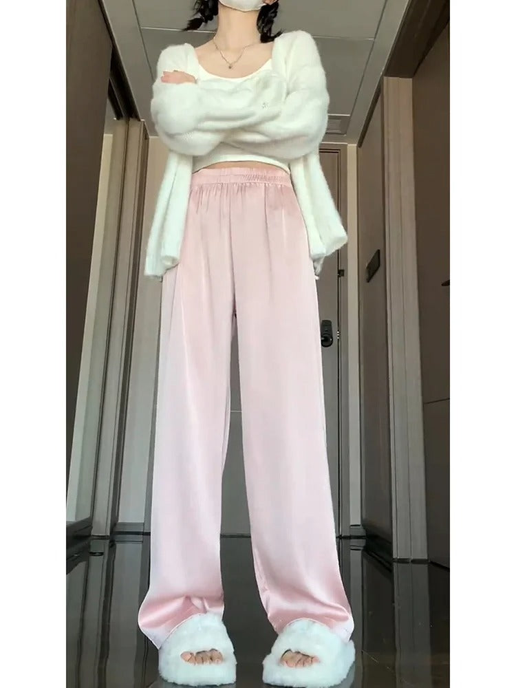 Silksommar® Collection - High-Waist & Loose-Fit Ultra Comfy Ice Silk Satin Trousers